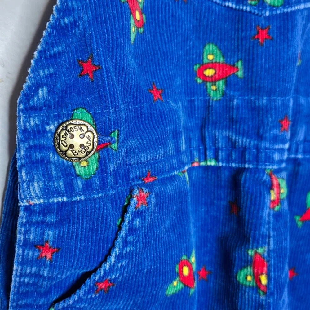 Vtg OshKosh B'gosh Blue Corduroy Airplane Star‎ Print Overalls Kids 24 Months